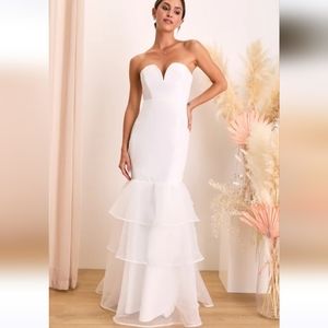 Forever Passionate White Organza Strapless Tiered Maxi Dress / Wedding Dress